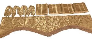 VTG Shavel Home 2 SETS Curtains 4 Panels Brown Luxury Damask + Valances Tiebacks